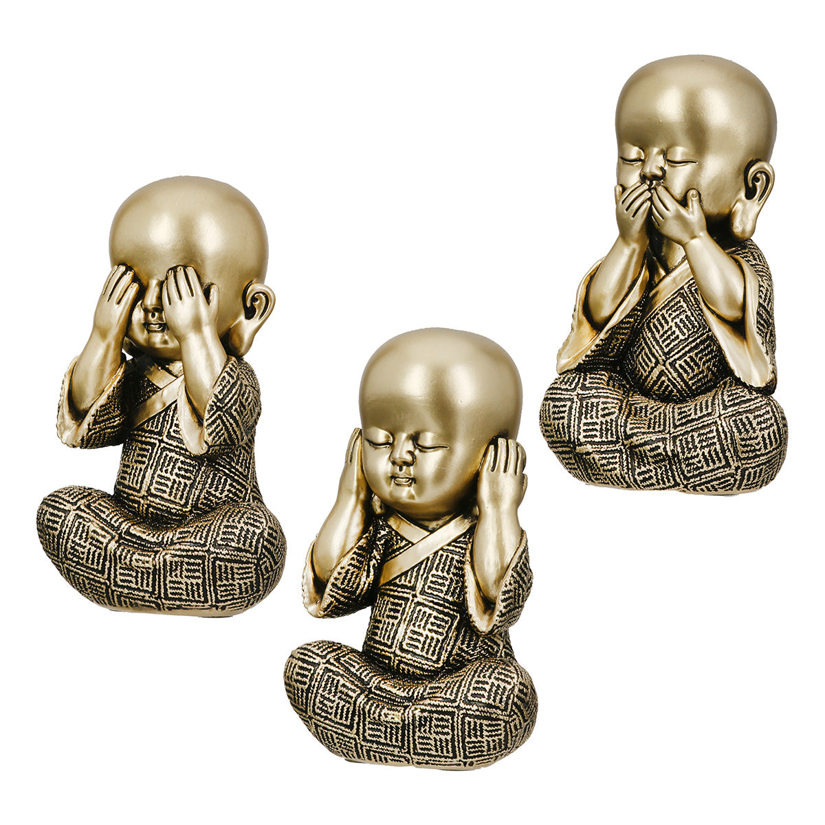Buddha Figuren Set Monk 3er Set Gold Schwarz Kunstharz Deko
