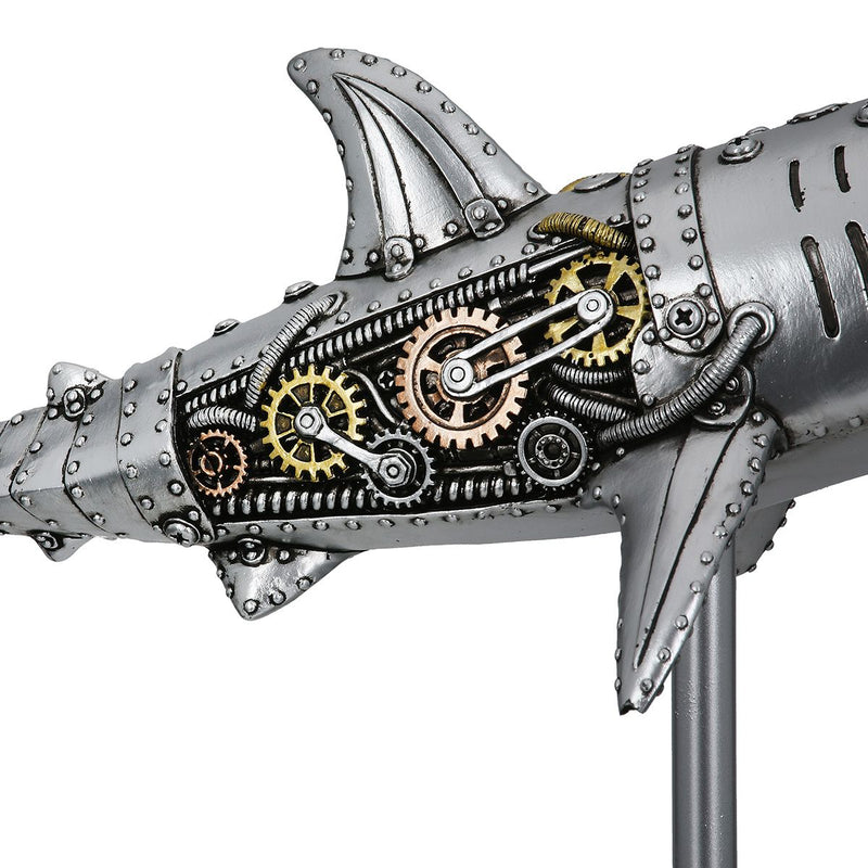 Steampunk Dekofigur Hai Kunstharz Silber Zahnradoptik