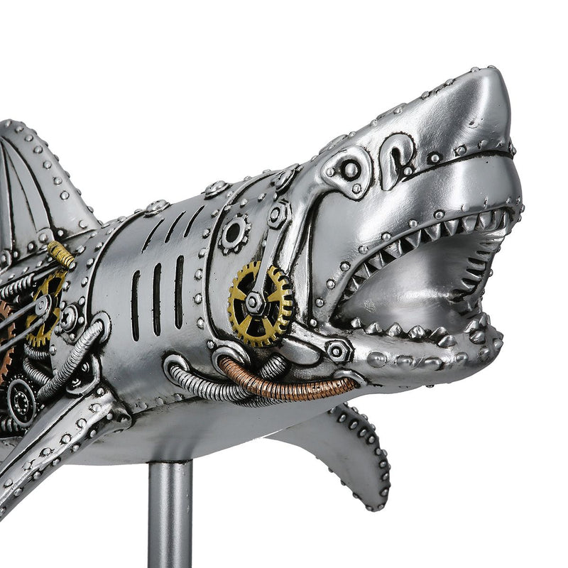 Steampunk Dekofigur Hai Kunstharz Silber Zahnradoptik