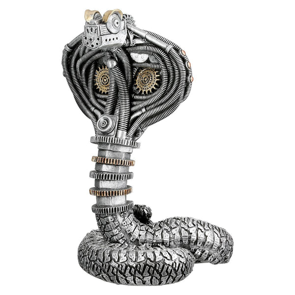 Steampunk Cobra Figure – Resin Decoration in Silver with Gears