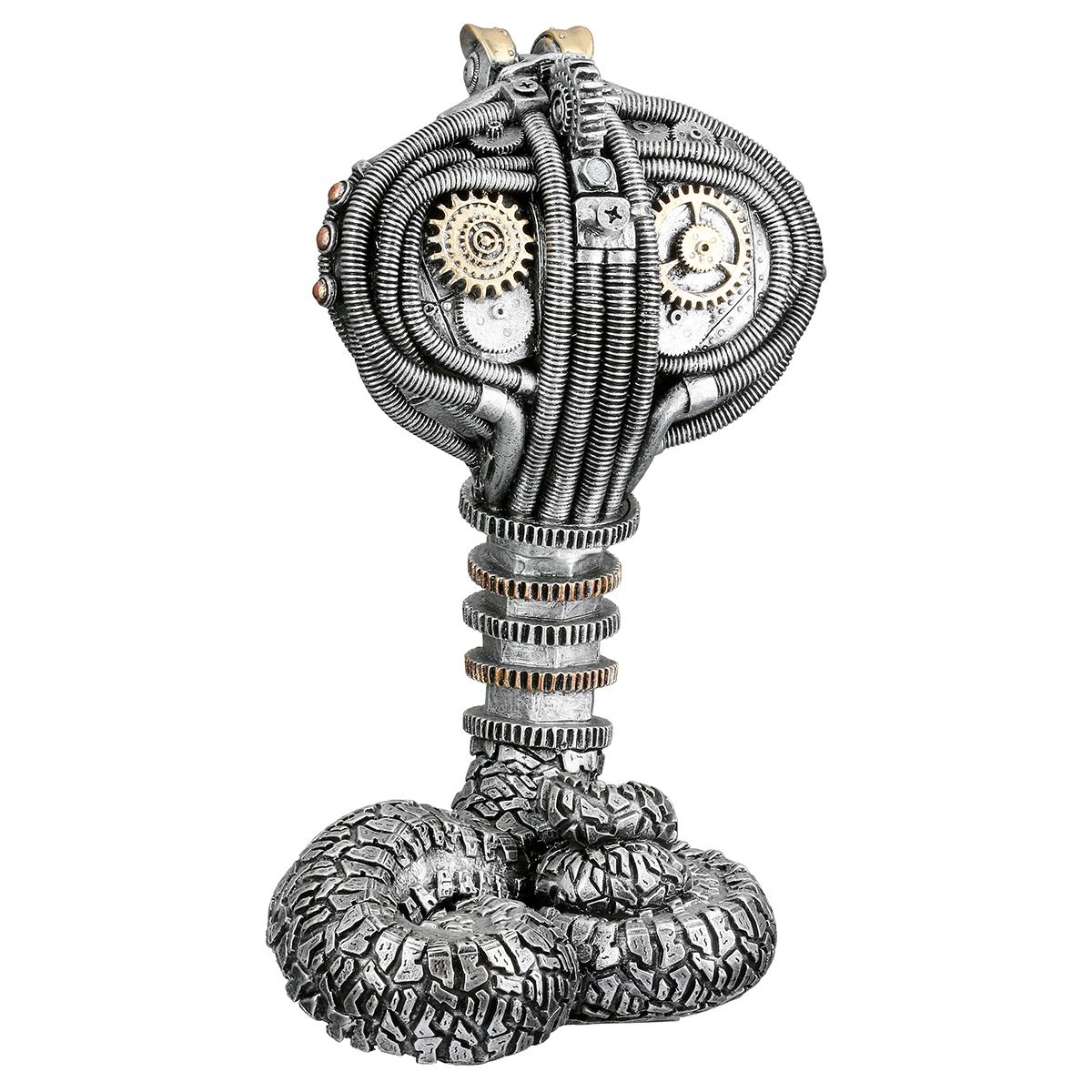 Steampunk Kobra Figur Deko in Silber mit Zahnrädern