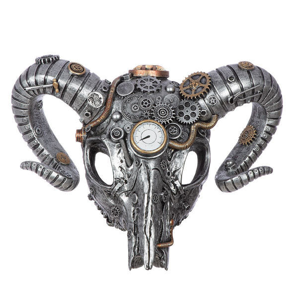 Steampunk buffalo wall object made of synthetic resin - silver 40x31,5 cm