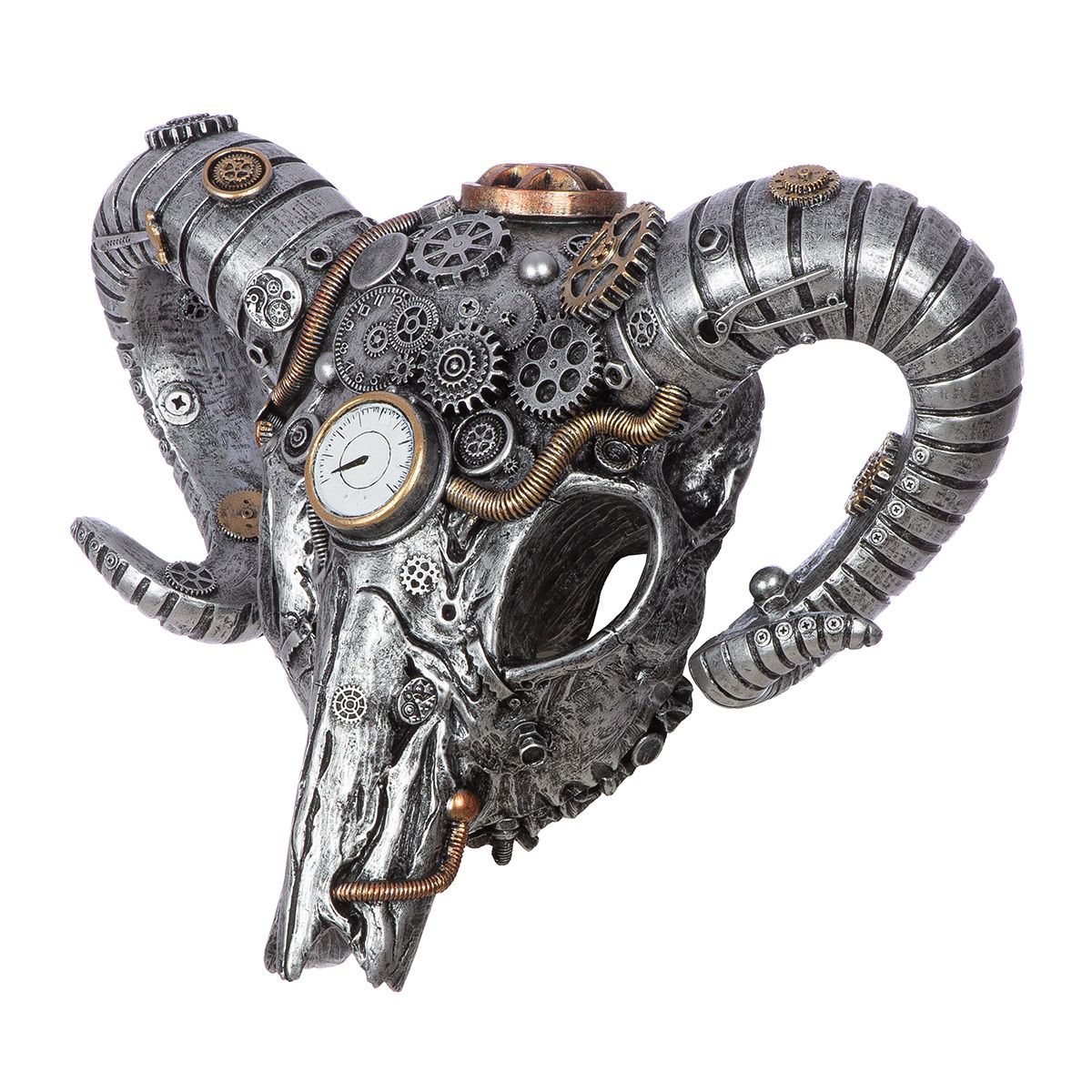 Steampunk buffalo wall object made of synthetic resin - silver 40x31,5 cm