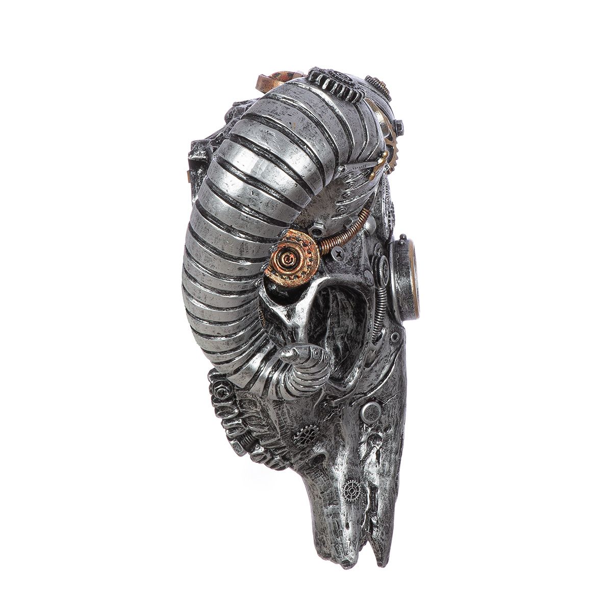 Steampunk buffalo wall object made of synthetic resin - silver 40x31,5 cm