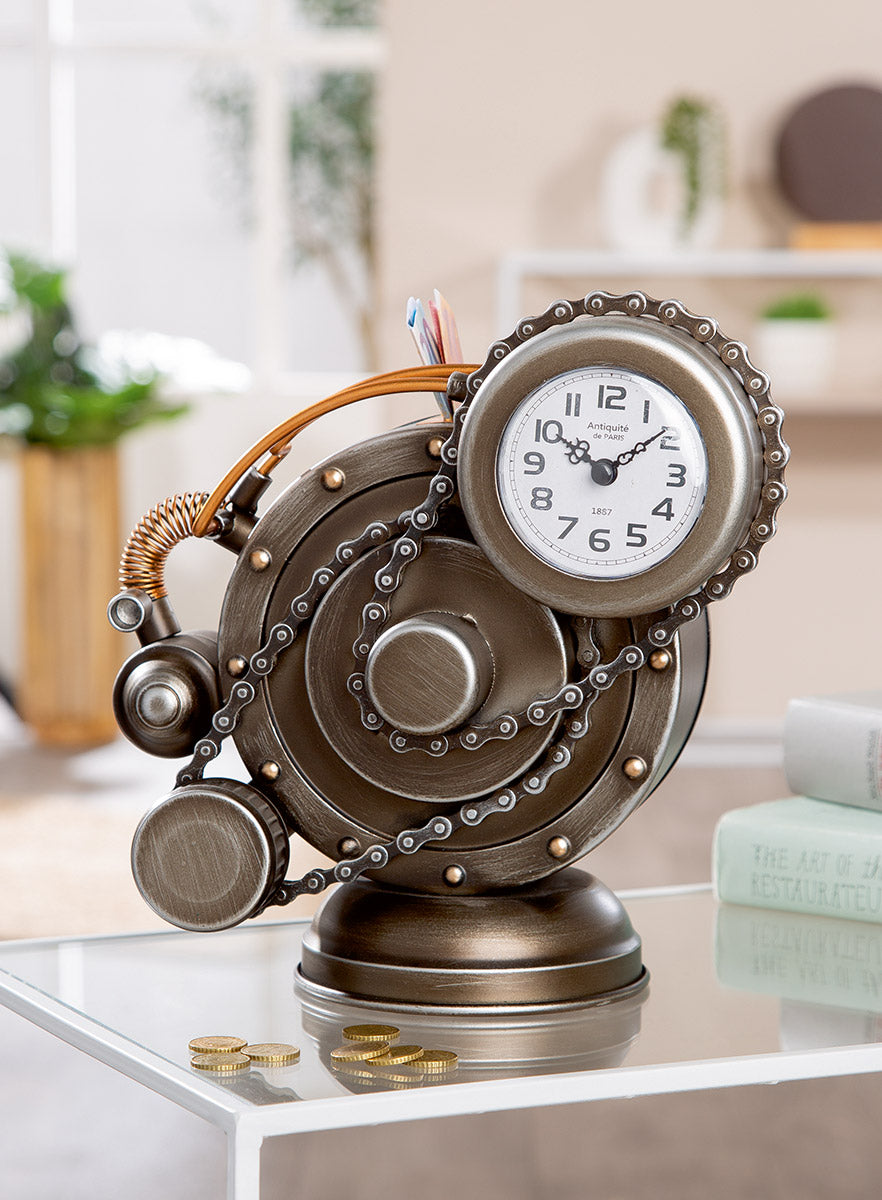 Tischuhr Cada Rund Silberfarben 25cm Metall Antikfinish