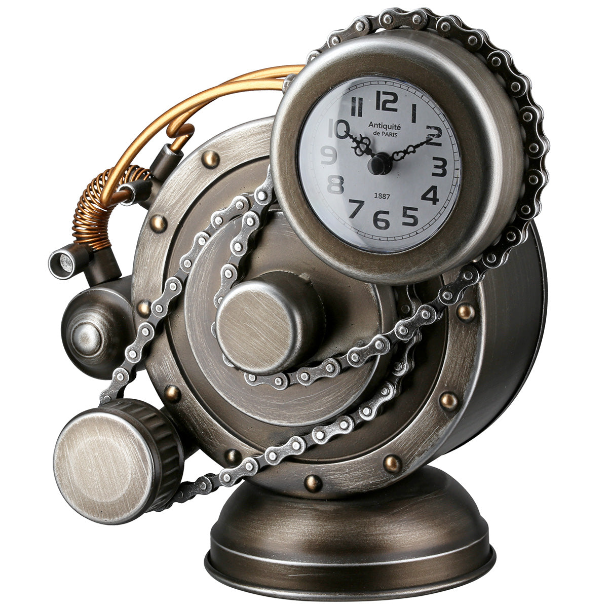 Tischuhr Cada Rund Silberfarben 25cm Metall Antikfinish