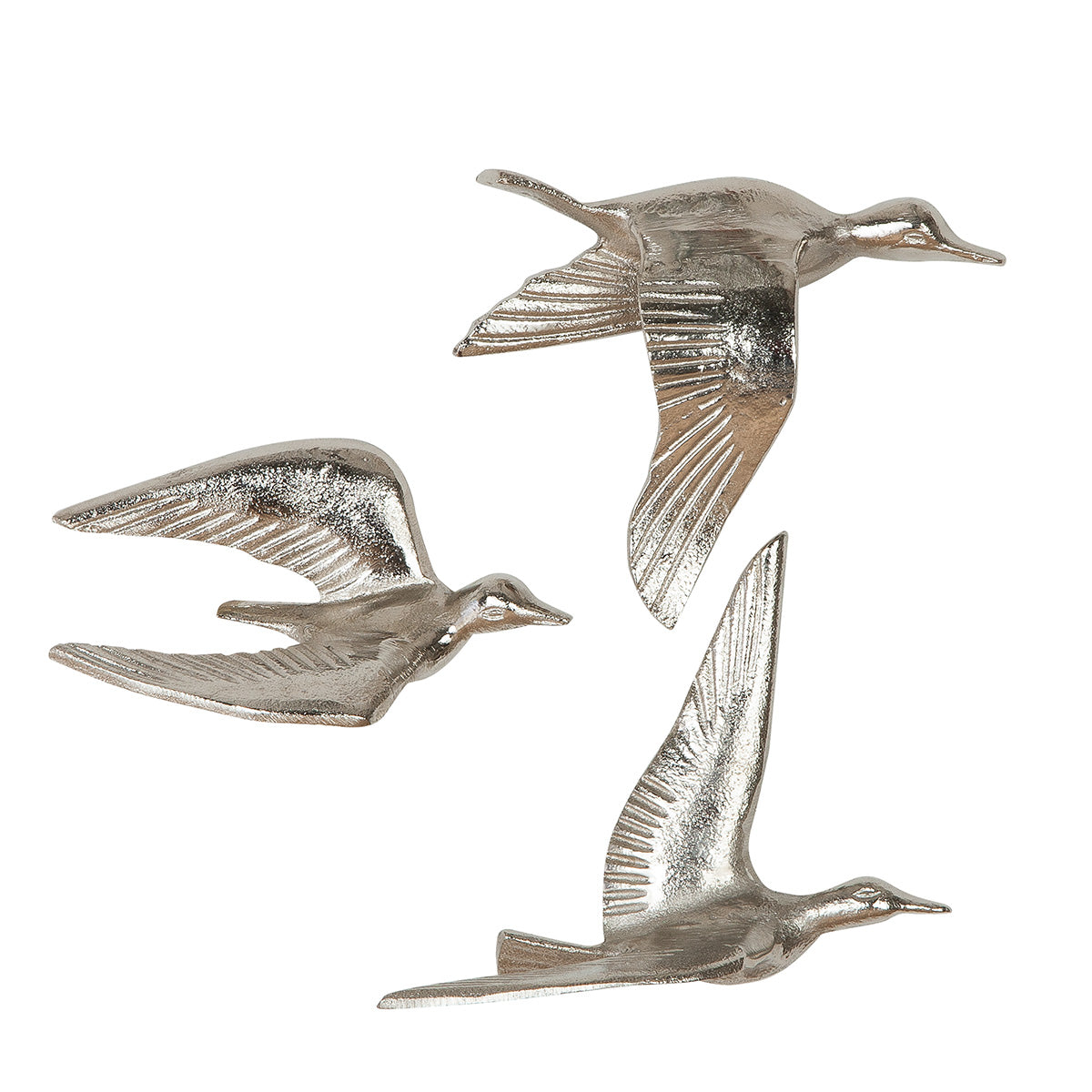 Wandobjekt Vogel Trio Aluminium silberfarben matt 3er Set