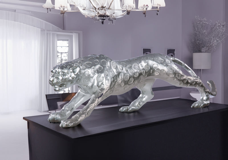 Poly Gepard in Silberfarben Matt, 80 cm Breit – Moderne und Elegante Dekofigur