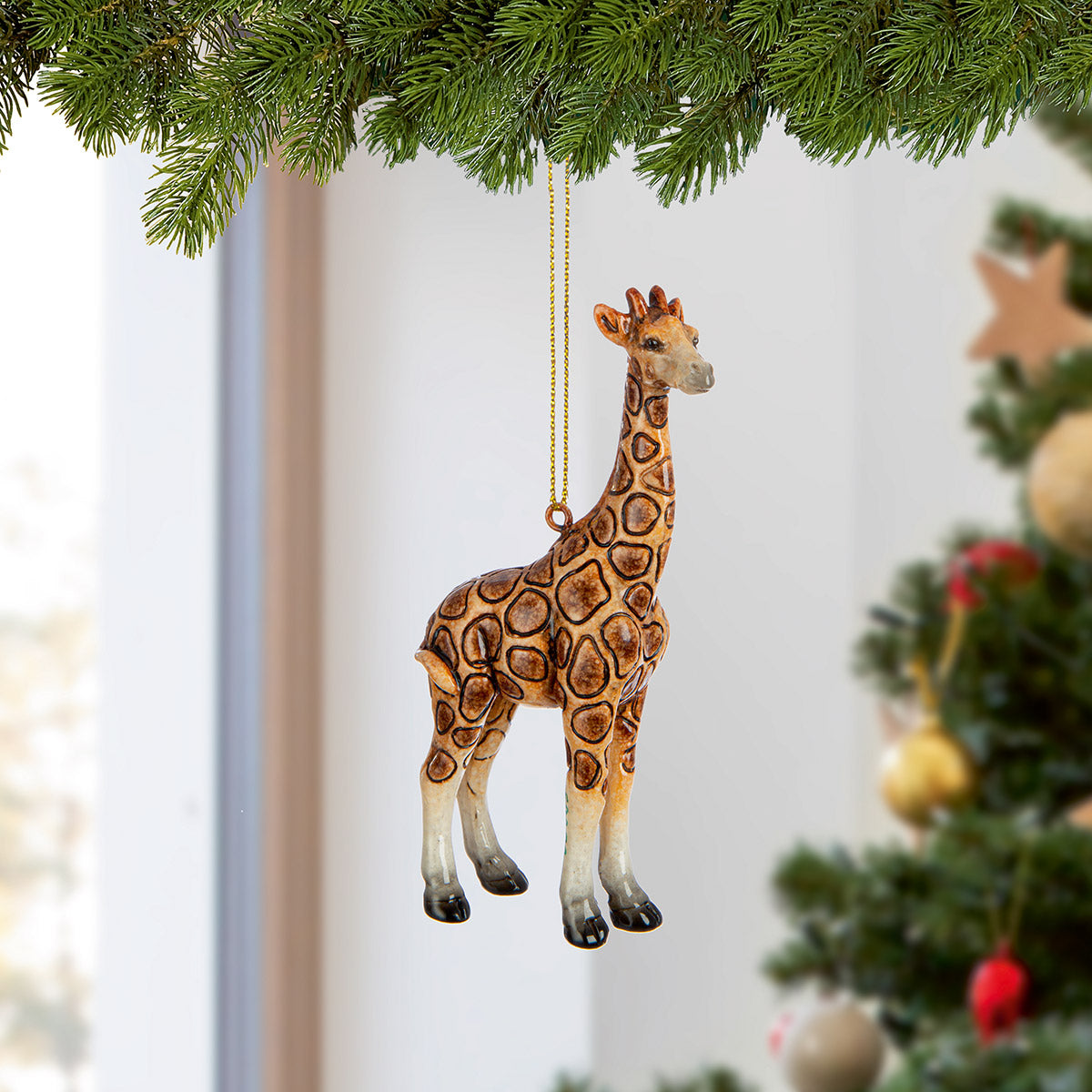 Giraffe Noël Weihnachtsanhänger 12er Set Braun Glänzend Kunstharz