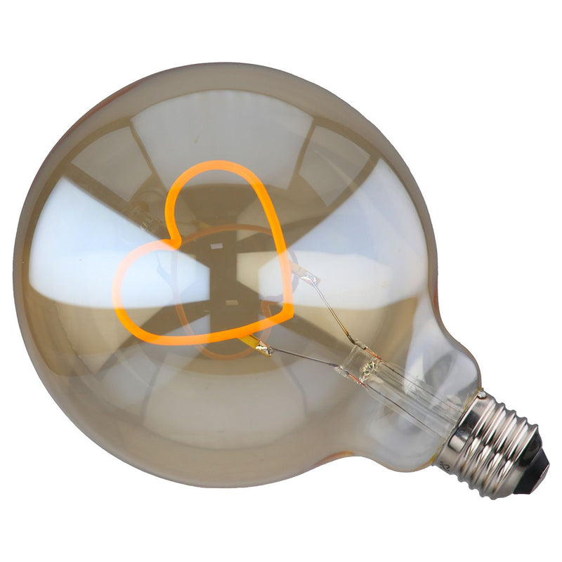 LED Leuchtmittel mit Herzmotiv aus Glas E27 Fassung orange 17cm