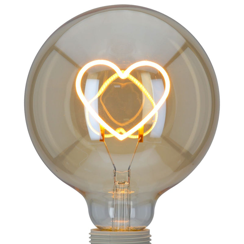 LED Leuchtmittel mit Herzmotiv aus Glas E27 Fassung orange 17cm