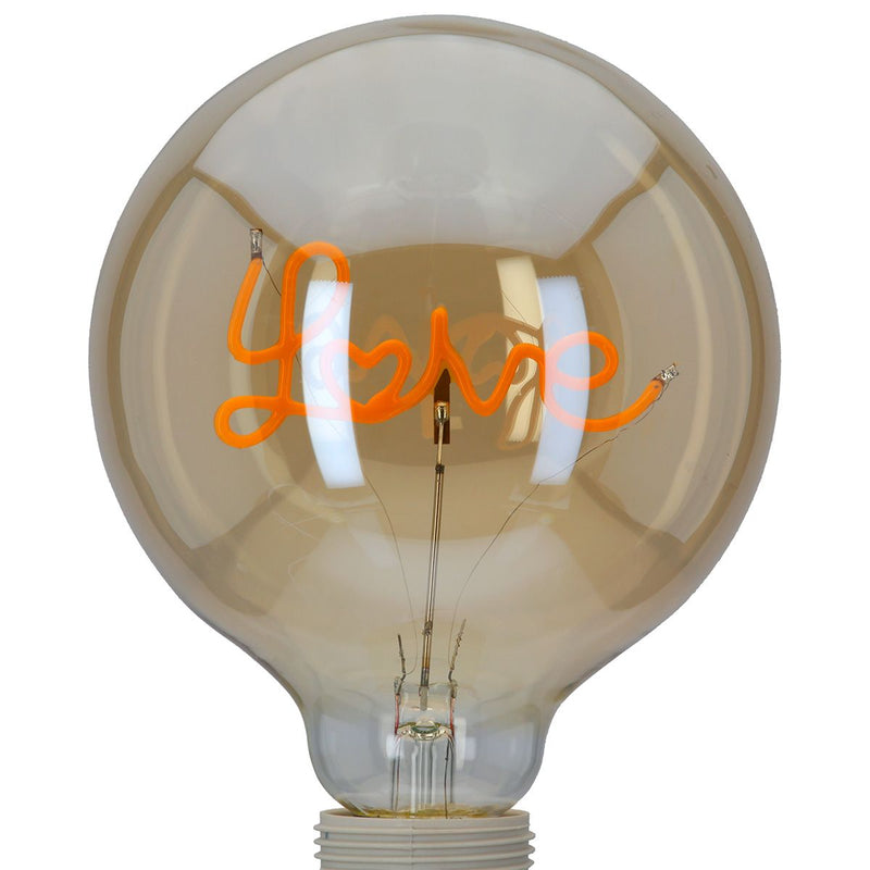 LED Deko Leuchtmittel Love Schriftzug Glaslampe E27 Orange