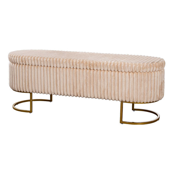 Samtbank Brooklyn Beige mit Stauraum und goldenen Metallfüßen