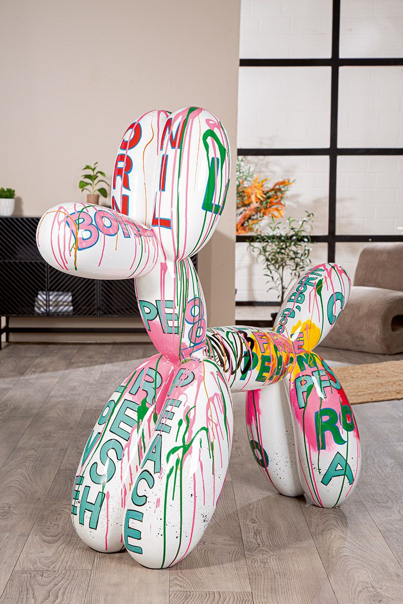 XXL Figur Pallone – Stylischer Ballonhund im Graffiti Design weiß 120cm