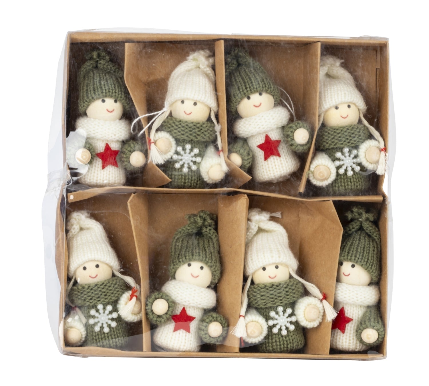 Weihnachtsanhänger Holzpüppchen Malia 8er Set in Grün und Weiß