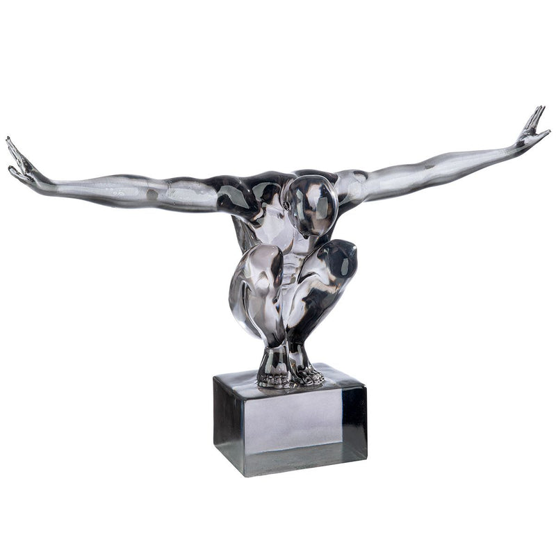 Impressive sculpture "Cliffhanger" in white black made of synthetic resin and marble
