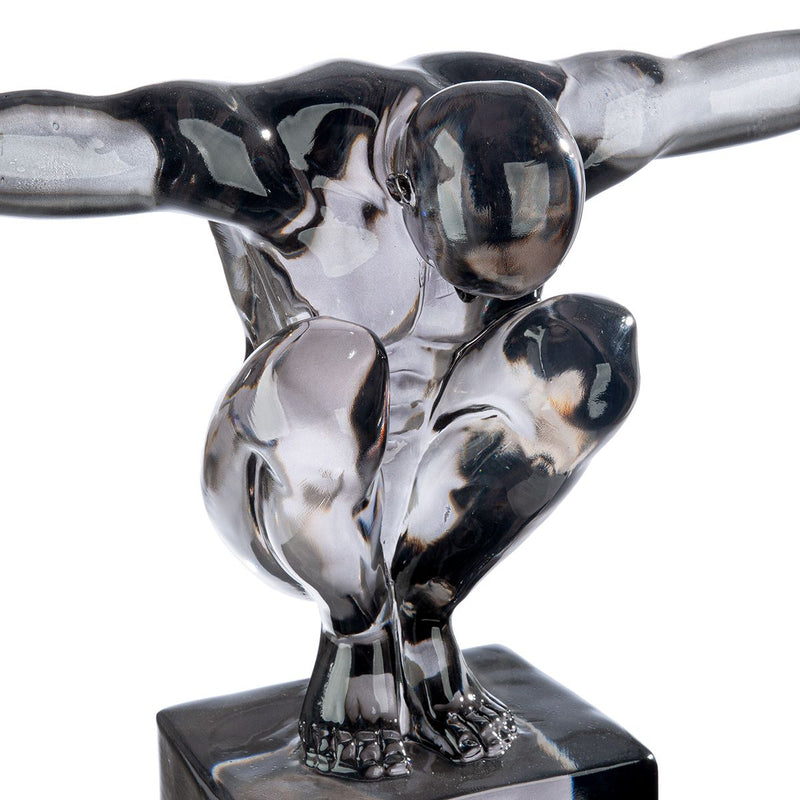 Impressive sculpture "Cliffhanger" in white black made of synthetic resin and marble