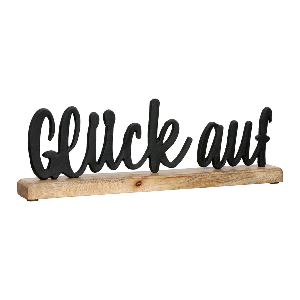 Decorative lettering Glück auf – black on natural mango wood 40cm