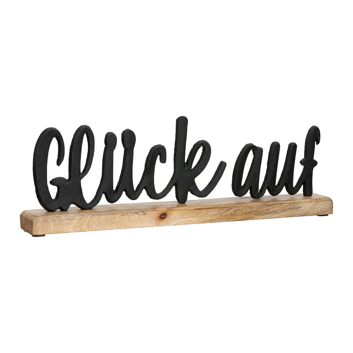 Decorative lettering Glück auf – black on natural mango wood 40cm