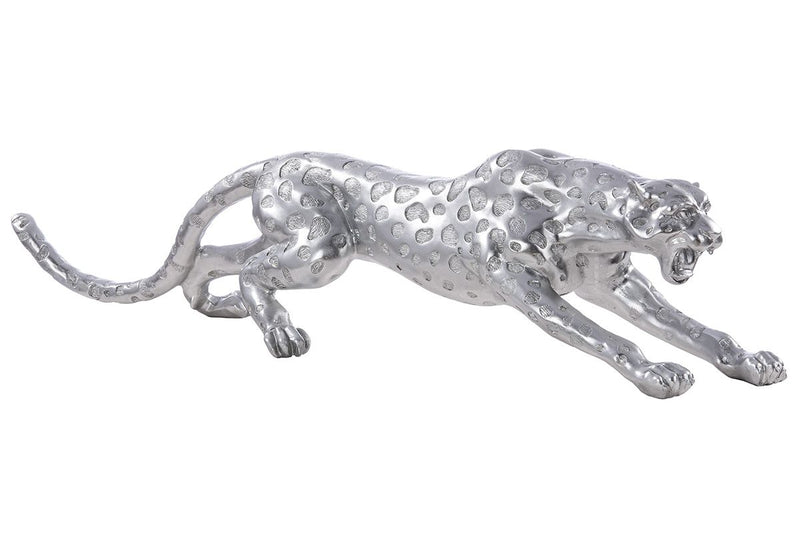 XXL Poly Gepard Skulptur in Silberfarben Matt – Ein Ausdruck von Eleganz und Dynamik Breite 145cm