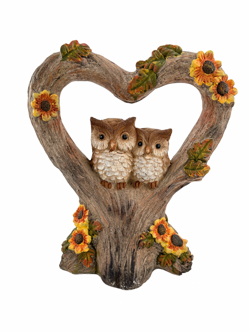Autumnal decorative figure owl couple in heart 35 cm