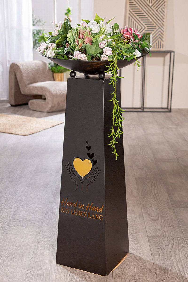 Schalenständer Metall Schwarz Herzmotiv Hand in Hand 102cm