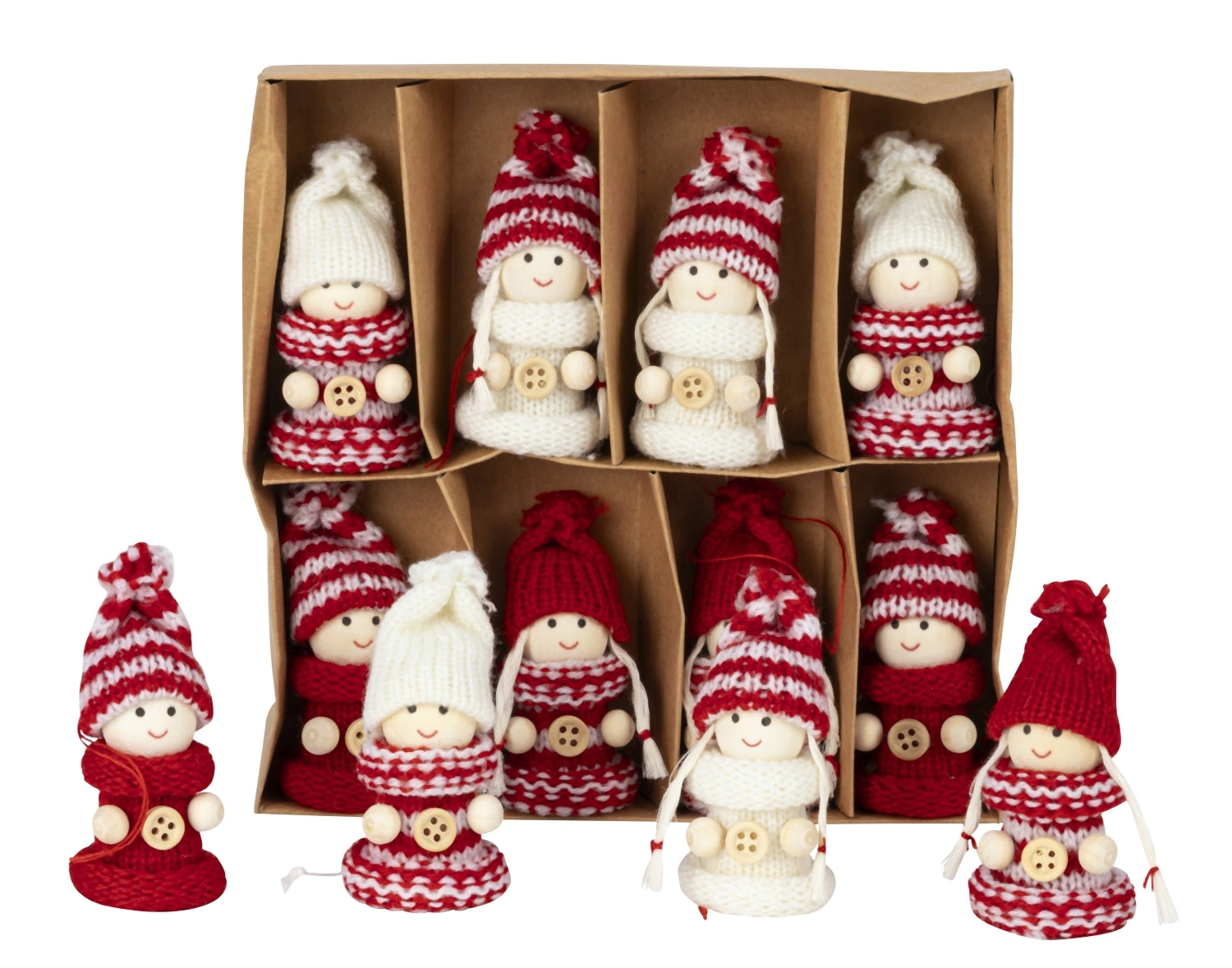 Weihnachtsanhänger Holzpüppchen Leni 8er Set in Rot und Weiß