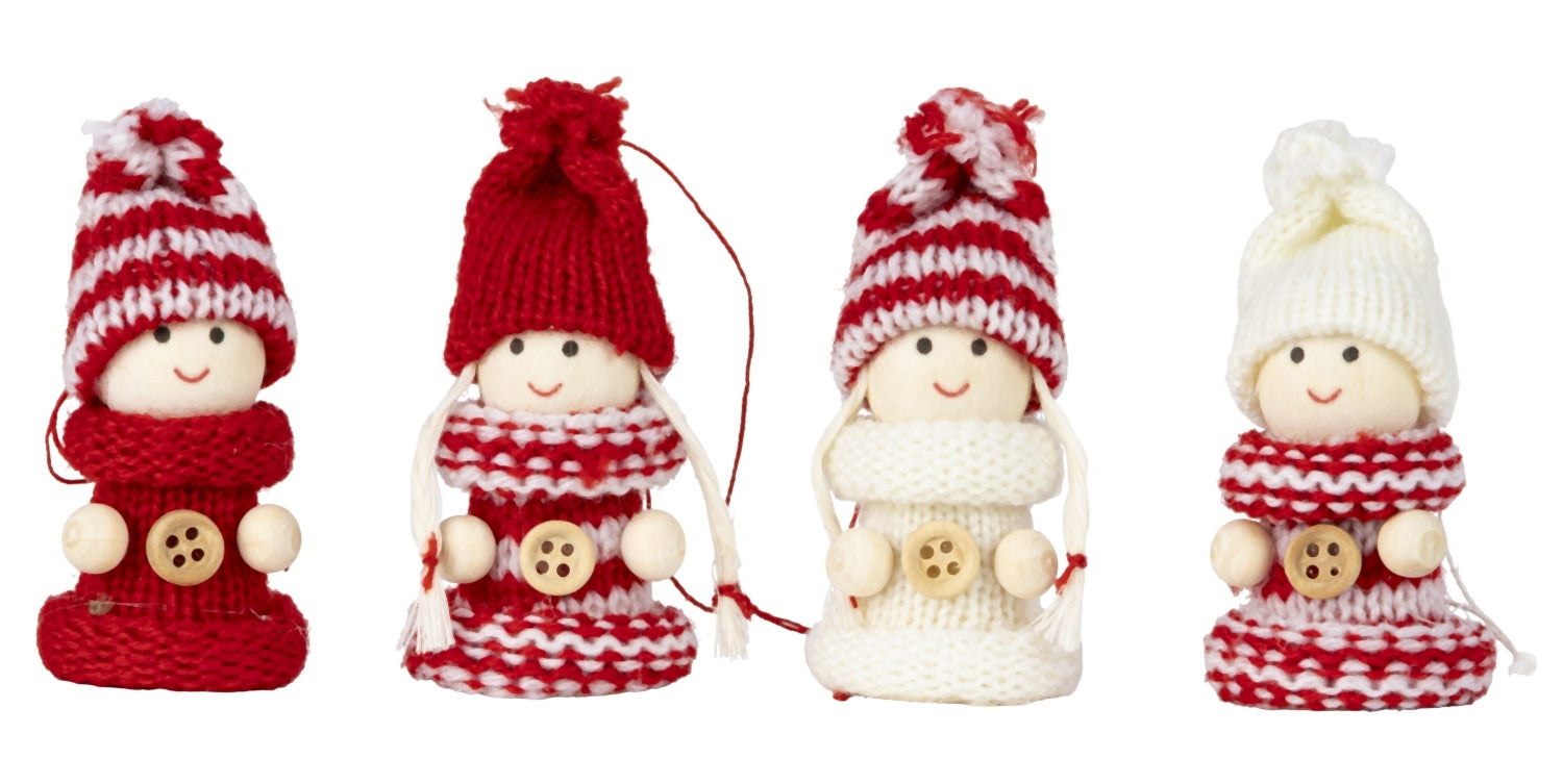 Weihnachtsanhänger Holzpüppchen Leni 8er Set in Rot und Weiß