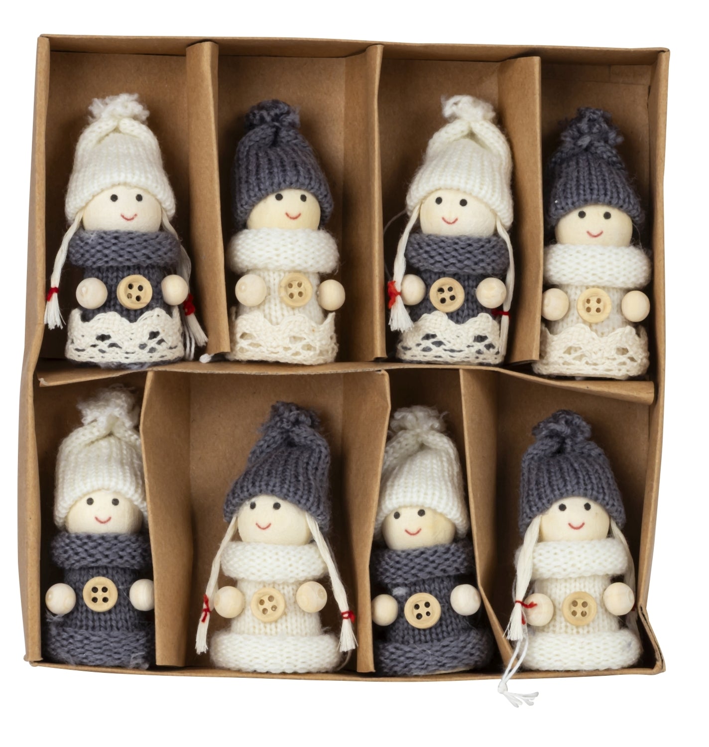 Holzpüppchen Winterzauber grau weiß 8er Set zum Hängen