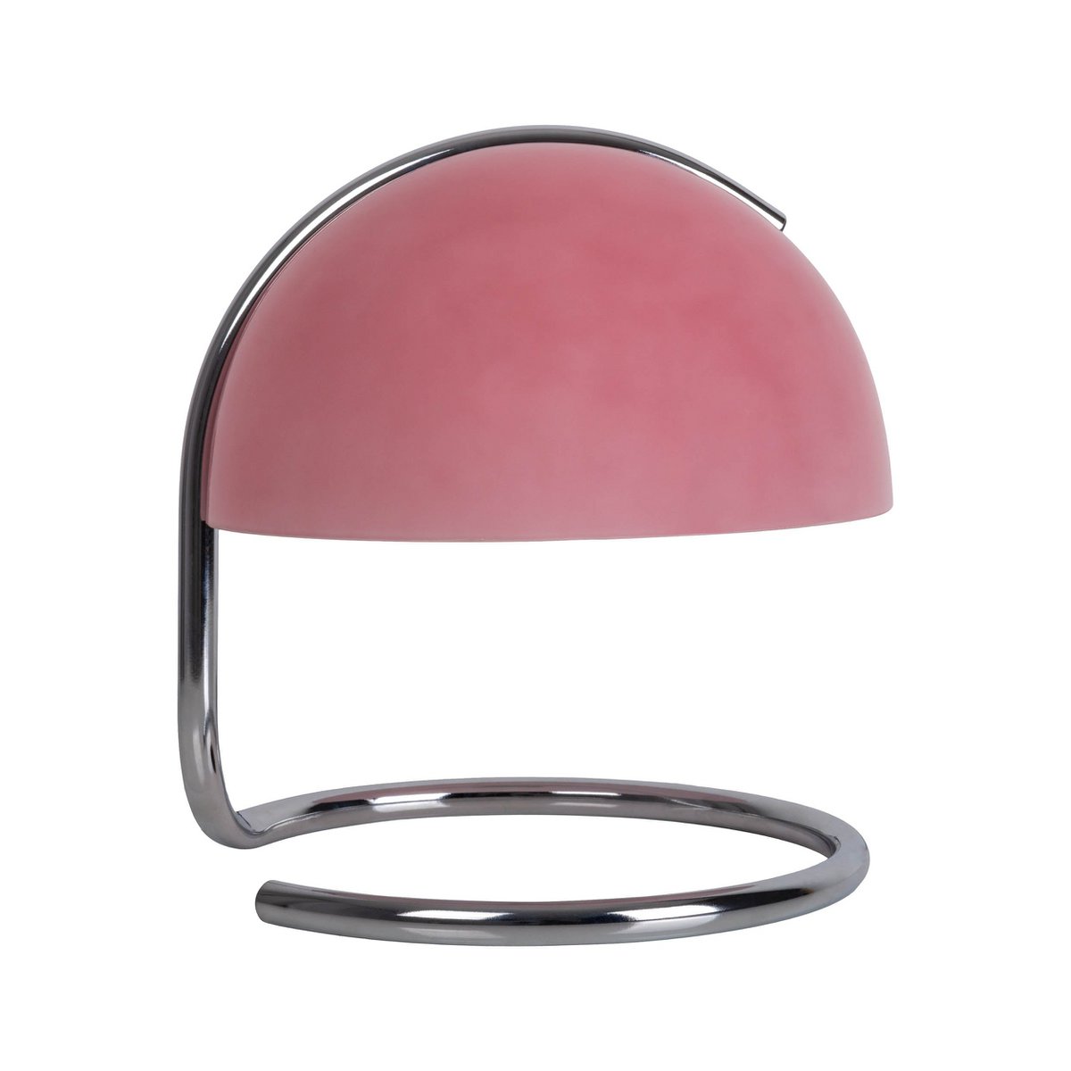 Tischleuchte "BURANO" rosa, ca. 25 cm hoch, Ø 23,5 cm, aus chromfarbenem Metall und rosanem Glas, E27.