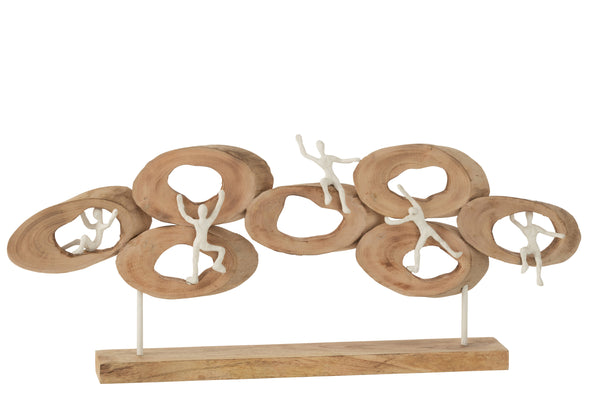Abstract mango wood sculpture with figures in a circle - decorative crafts