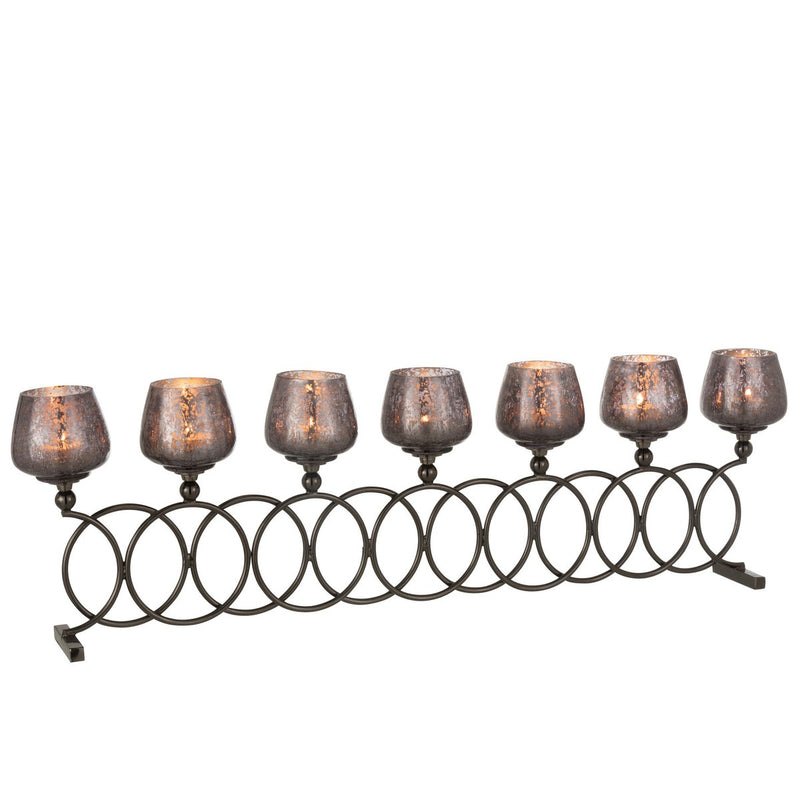 Tealight holder 8 rings crackle glass grey