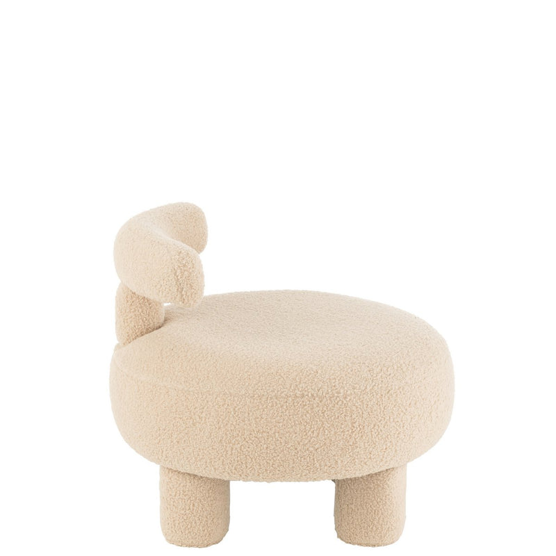 Round Stool with Backrest Bouclé Fabric Warm Beige 52x52 cm