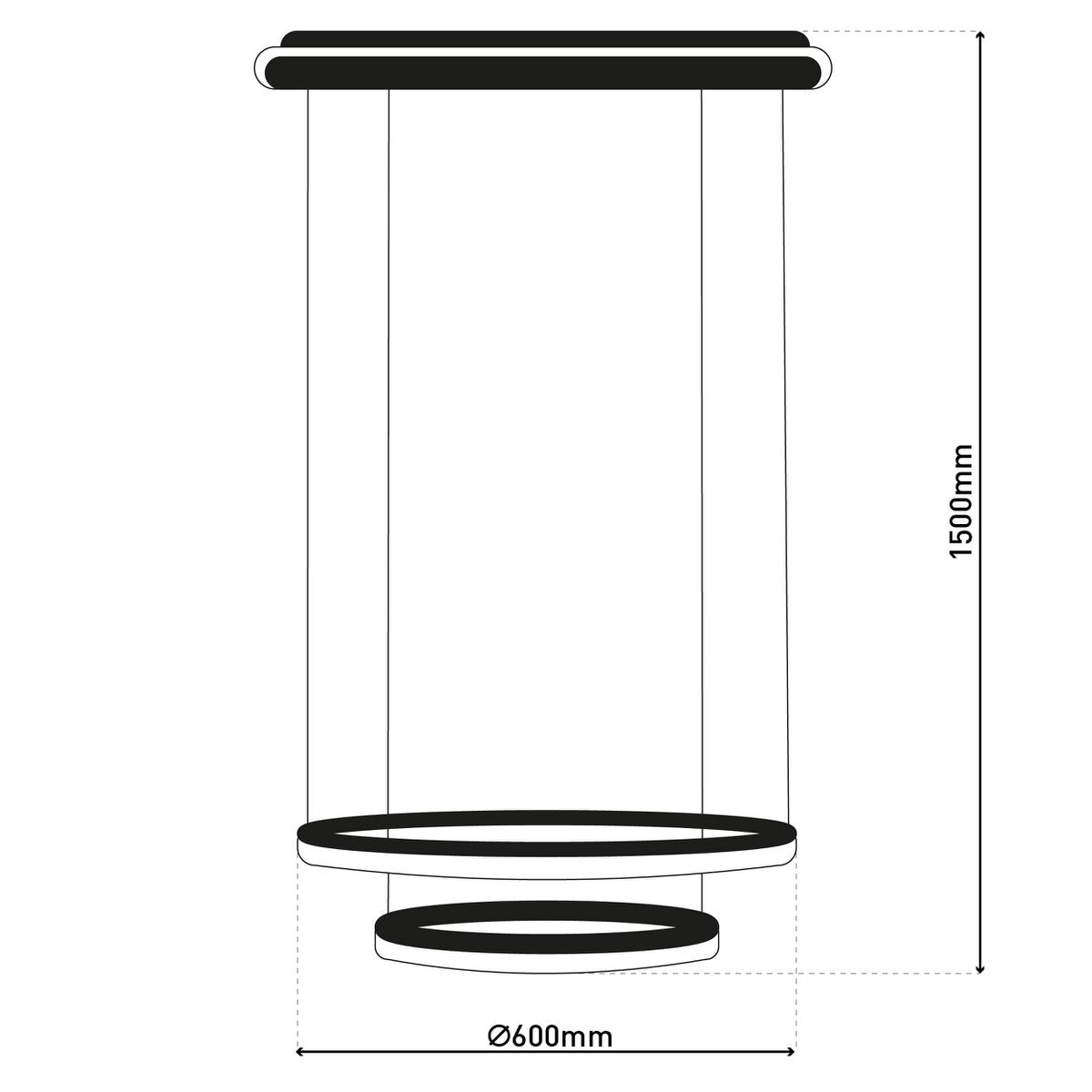 LED-CCT-Pendelleuchte "CIRCULO" aus schwarzem Metall und sandfarbenem Kunststoff, mit integrierter LED und vielen Funktionen, Ø 60 cm, 150 cm hoch.