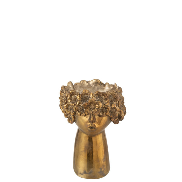 Nebu planter made of polyresin in gold, 27.5 cm