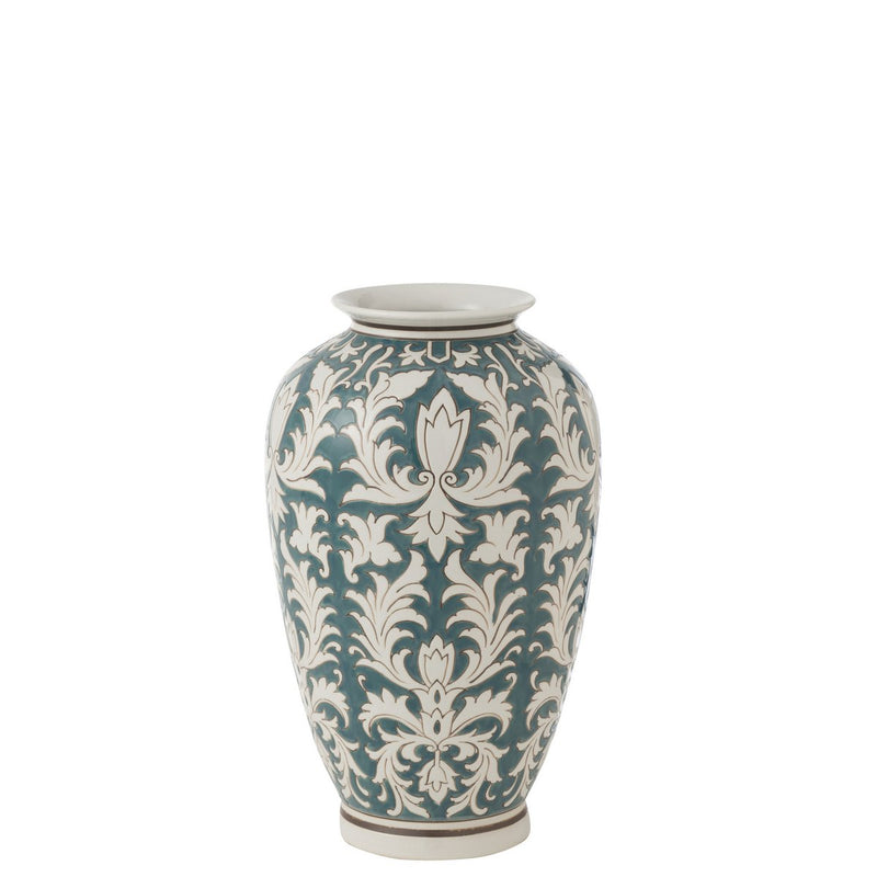Vase Victoria Amphora made of handmade porcelain in green and white