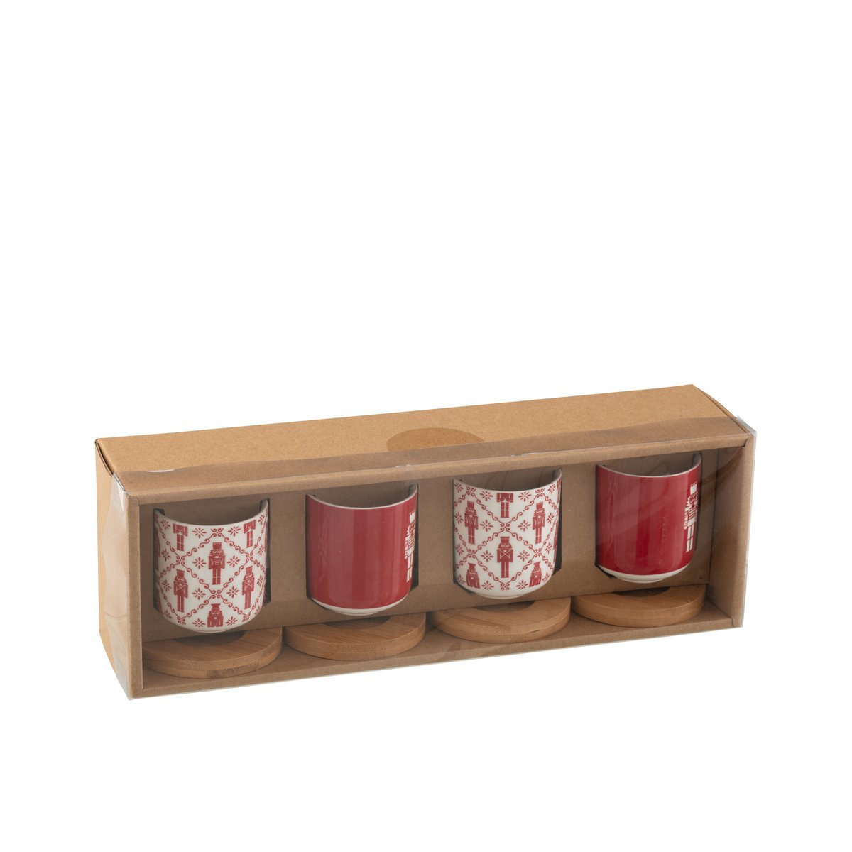 Espressokopjes set van 4 notenkraker design met bamboe schoteltjes 100 ml