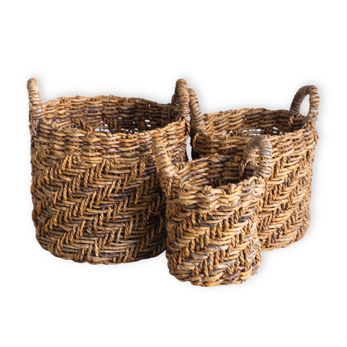 Boho -Wäscherei oder Pflanzenkorb - runder gewebter Lagerkorb - dekorativer Korb aus Bananenfasern (3 Größen Ø 25/32/38 cm) Rinjani