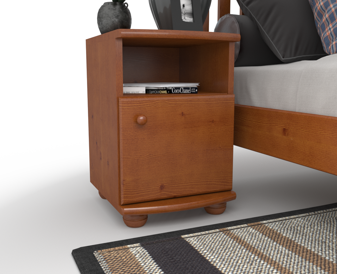 Claudia Kiefer Massivholz Nachttisch Nachtschrank | 1-Regal | 1-Türig | 100% Bio Kiefer