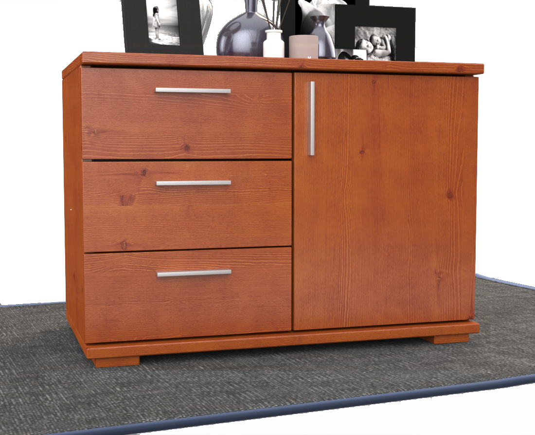 Nobis Kommode Sideboard 1-Türig 3 Schubladen 100% Bio Kiefer Massivholz