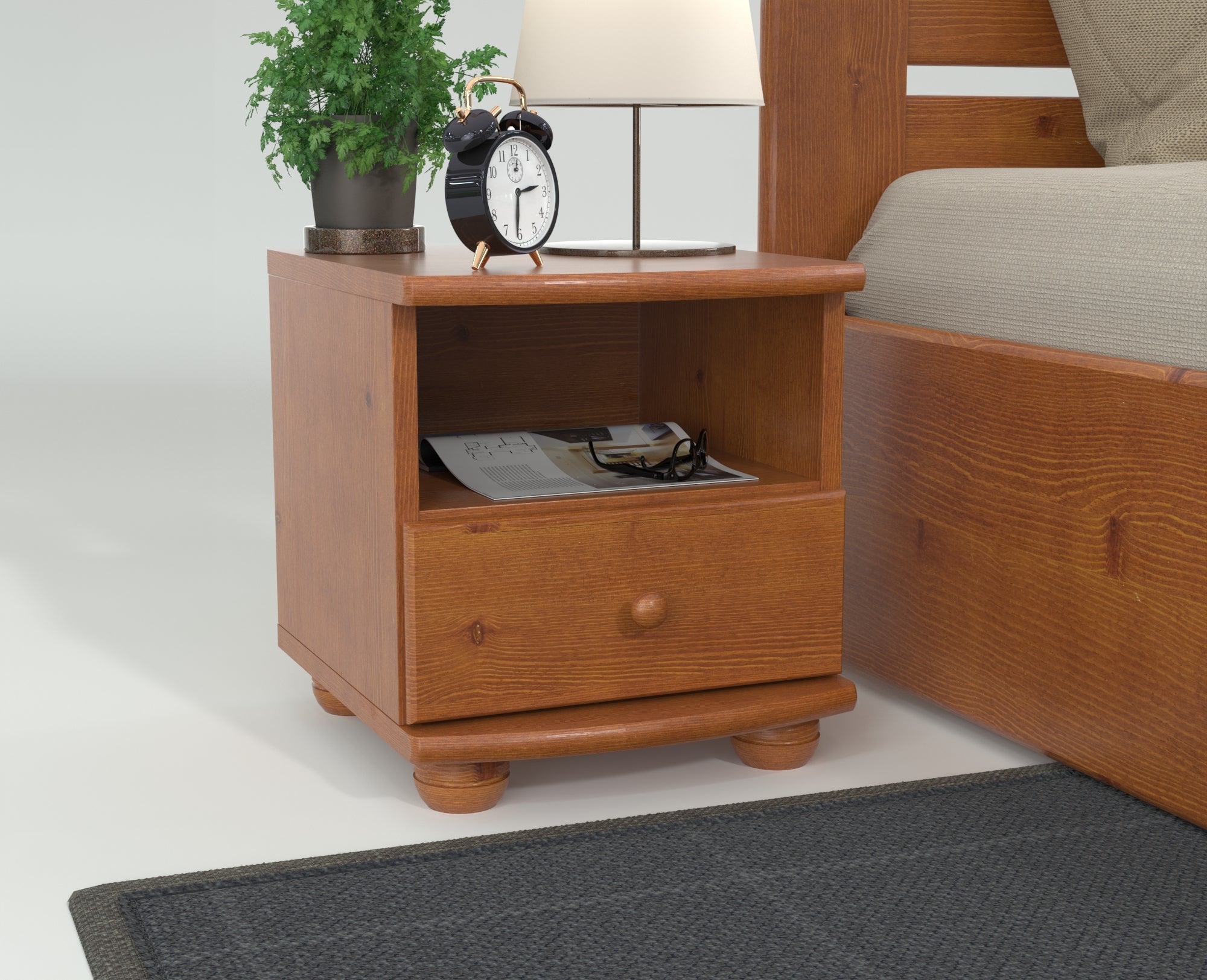 Claudia Kiefer Massivholz Nachttisch Nachtschrank | 1-Schublade und 1 Regal | 100% Bio Kiefer