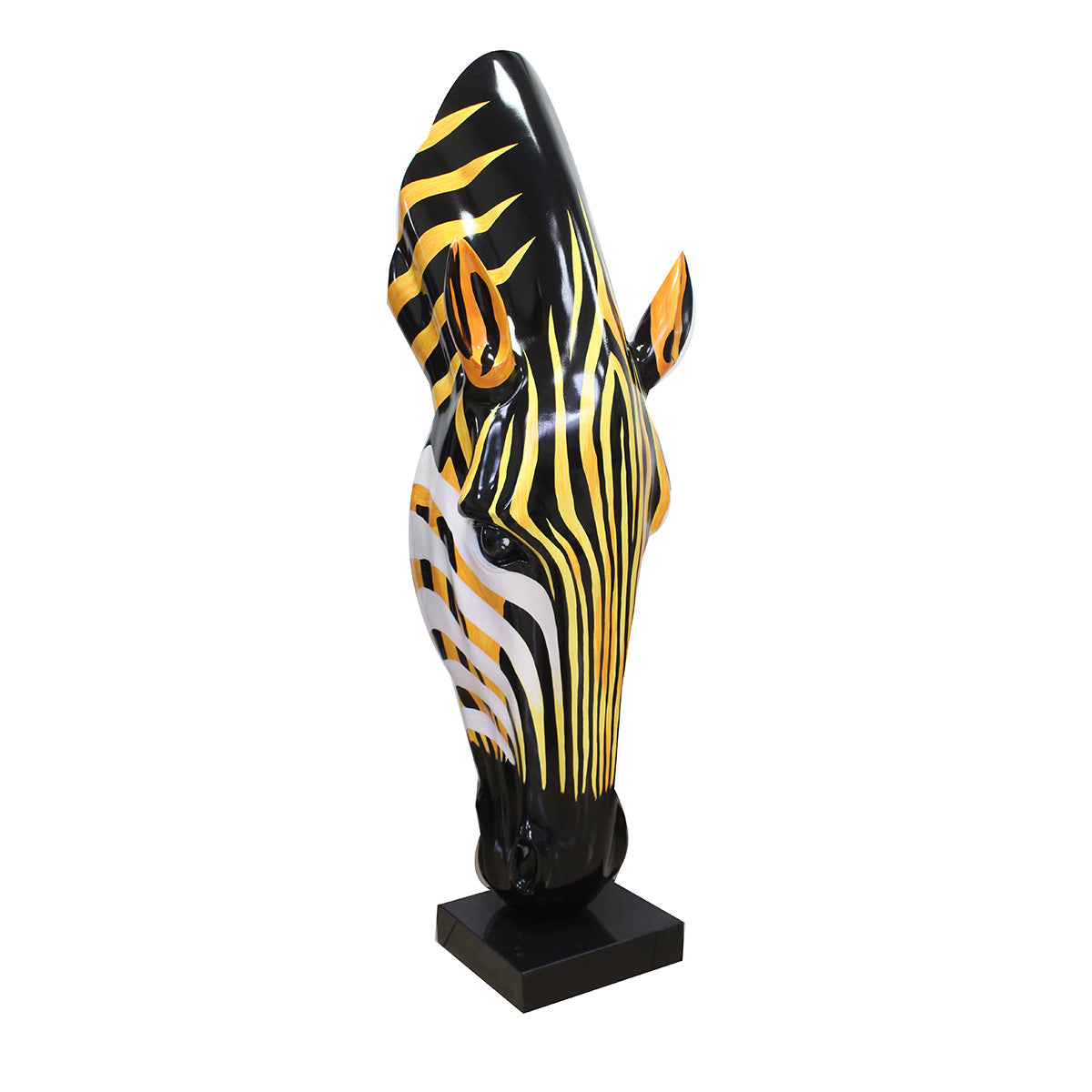 Skulptur Zebrakopf Kunstharz Marmor Orange Schwarz Weiß 50cm