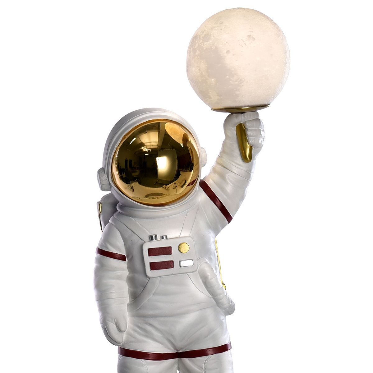 Stehlampe Astronaut mit Mondlampe Weiss Gold 93cm