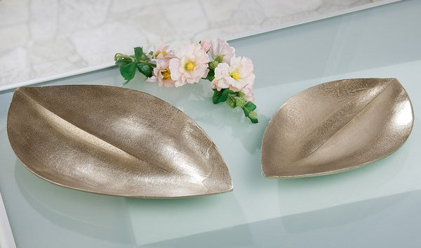 Aluminium Schale "Nostro" in Champagnerfarben – Blattförmiges Design in Zwei Größen