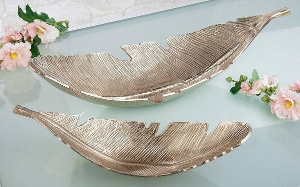 Elegante Aluminium Deko Blatt Schale 'Nostro' in Zwei Größen – Atemberaubende Champagnerfarbene Schale für anspruchsvolle Innenräume