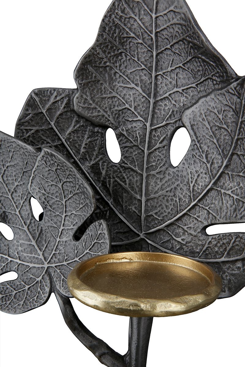 Blattgold Eleganz Handgefertigte Aluminium Leuchter 'Leaf' in Anthrazit und Goldfarben