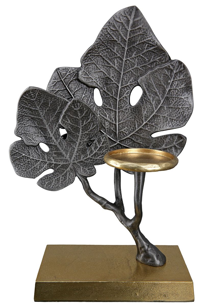 Blattgold Eleganz Handgefertigte Aluminium Leuchter 'Leaf' in Anthrazit und Goldfarben