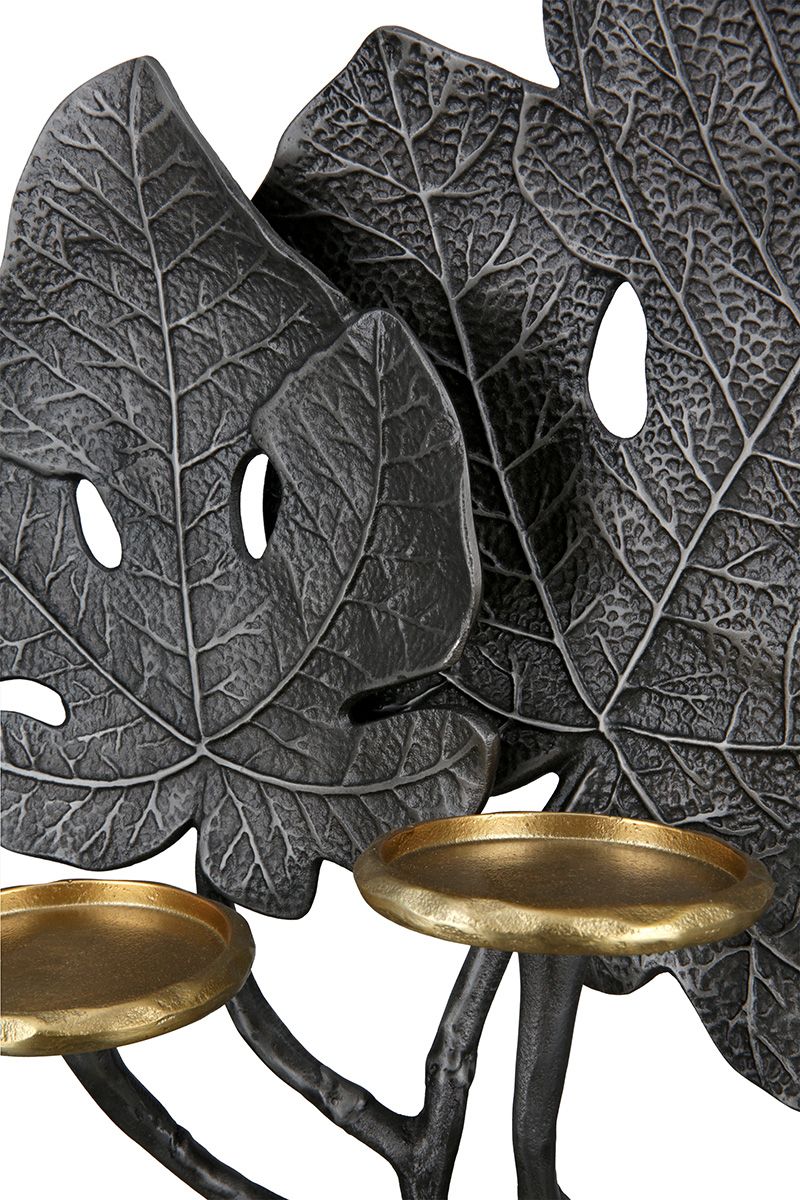 Blattgold Eleganz Handgefertigte Aluminium Leuchter 'Leaf' in Anthrazit und Goldfarben