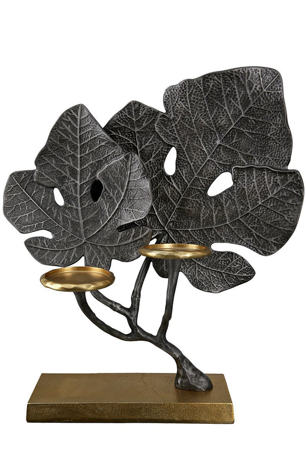Bladgoud Elegance Handgemaakte aluminium kroonluchter 'Leaf' in antraciet en goud
