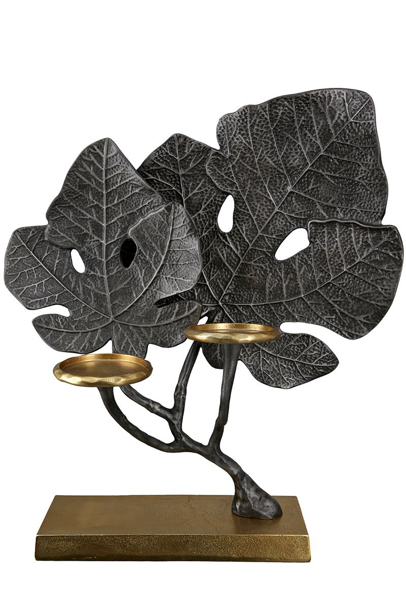 Blattgold Eleganz Handgefertigte Aluminium Leuchter 'Leaf' in Anthrazit und Goldfarben